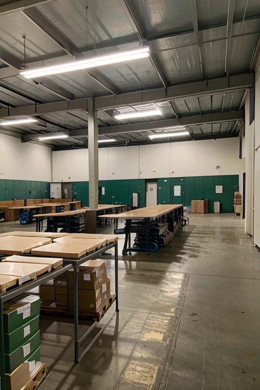 Add an employee dining area, as well as restrooms for administrative staff and employees, warehouses for raw materials, warehouse for finished products, and loading and unloading area, and administrative offices.
