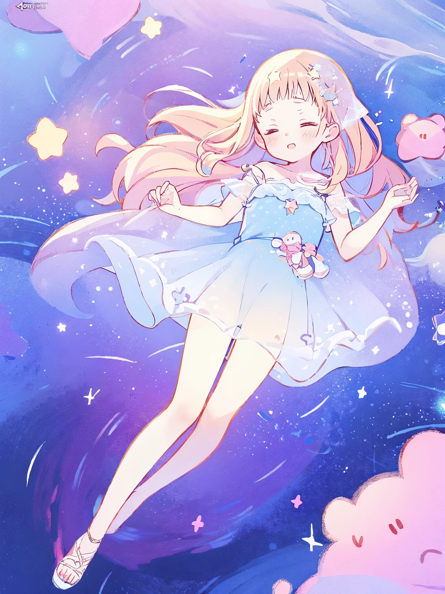 complex background, wishing star background, a woman wearing an ethereal mystical pink translucent dress that reflects the stars, perfume promo art, mystic, complex drawing, highly detailed, Covergirl brand, promo art, artistic rendition, ethereal, starry night, midjourney style