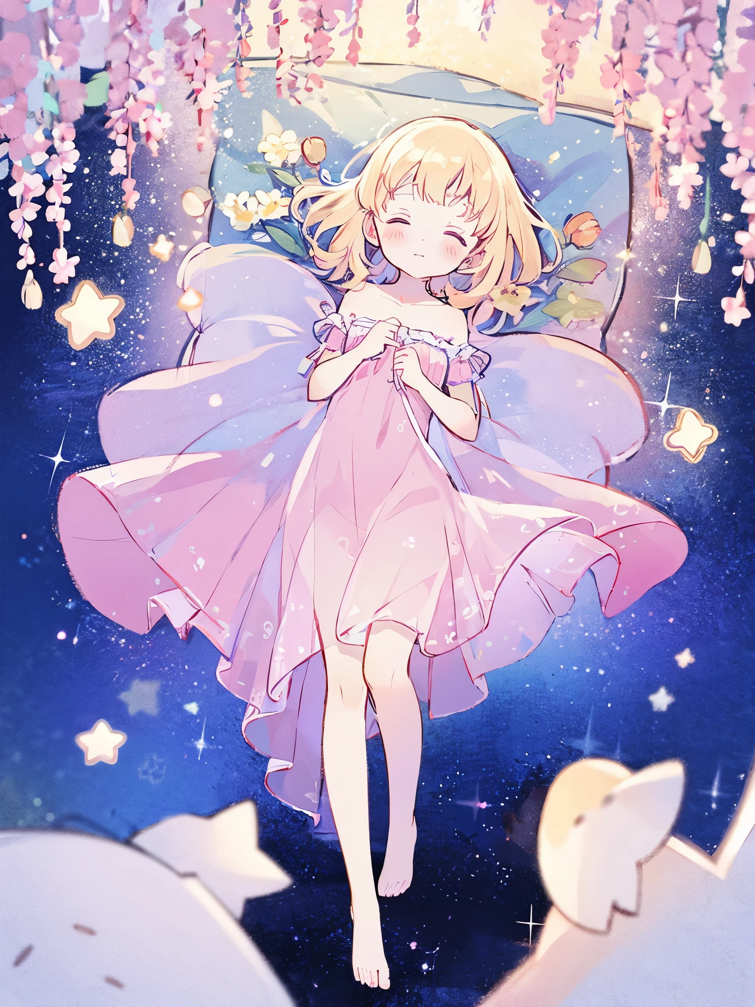 complex background, wishing star background, a woman wearing an ethereal mystical pink translucent dress that reflects the stars, perfume promo art, mystic, complex drawing, highly detailed, Covergirl brand, promo art, artistic rendition, ethereal, starry night, midjourney style