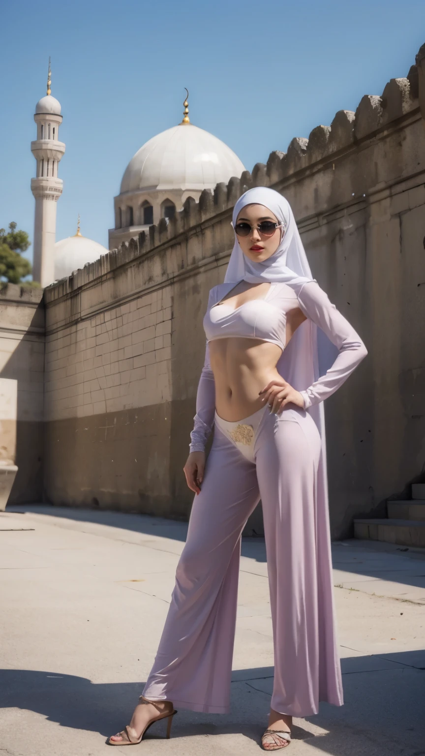 hijab, sexy cosplay, mosque in background