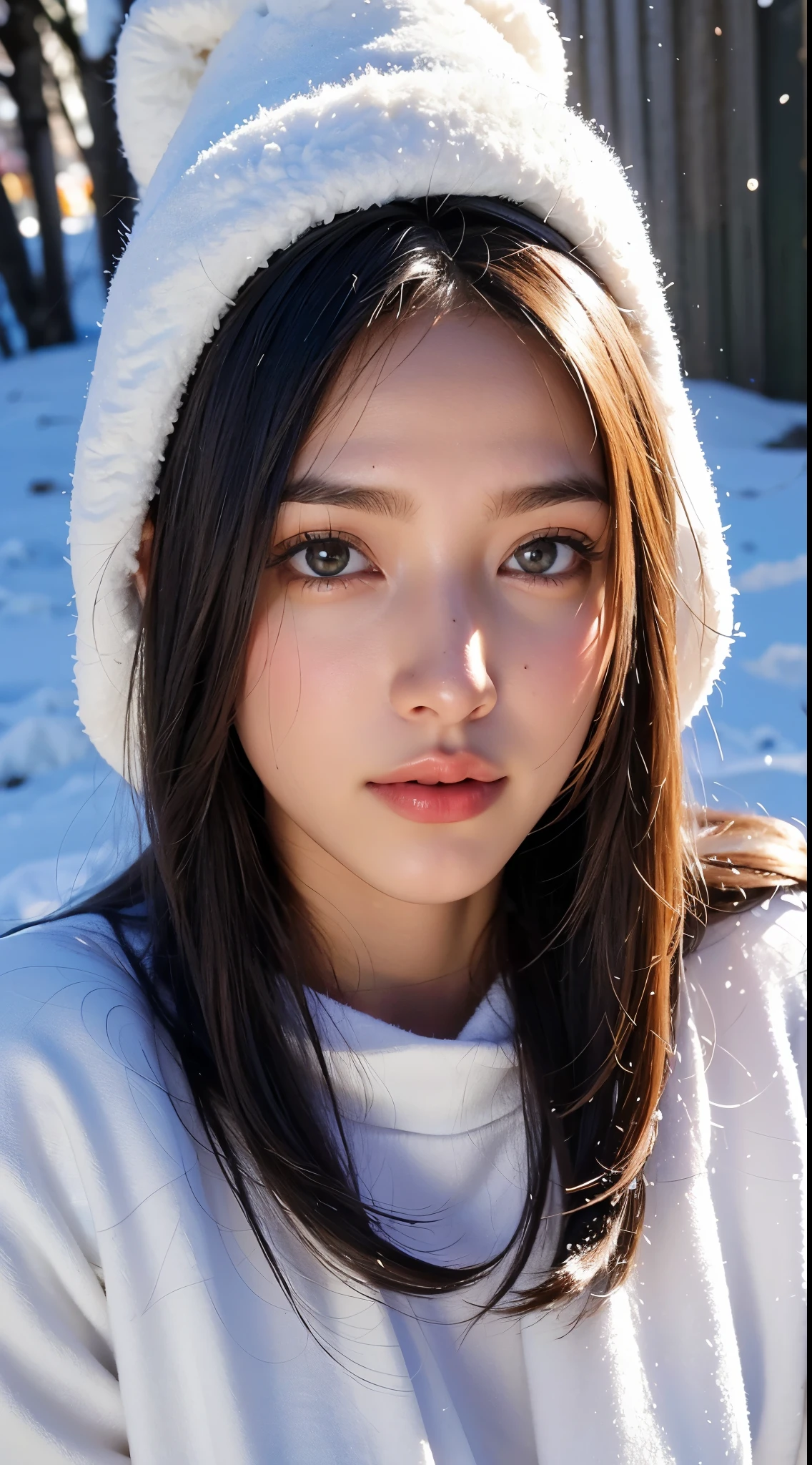 (Beautiful 18 year old ebony nude woman), (montanha alpina, neve, Pedregulhos), (jaqueta grande, fleece sweatshirt, wool hat, protetores de ouvido), aquecedores de perna, botas de neve, (ereto), ((Melhor qualidade)), ((mesa)), (detalhado), realista, absurdo, 8k HD, High definition, ultra-detalhado, textura de alta qualidade, detalhes intrincados, detalhado texture, finamente detalhado, alto detalhamento, extremamente detalhes CG, Sombra de alta qualidade, (reflexo de lente, raios de sol, Deus), (Linda garota latina, misto africano), (seios enormes), (olhos azuis brilhantes), (Cabelo azul-claro), (retrato do busto), inchados, Light particles of snow floating, obra-prima, maximum quality, alta qualidade, high resolution
