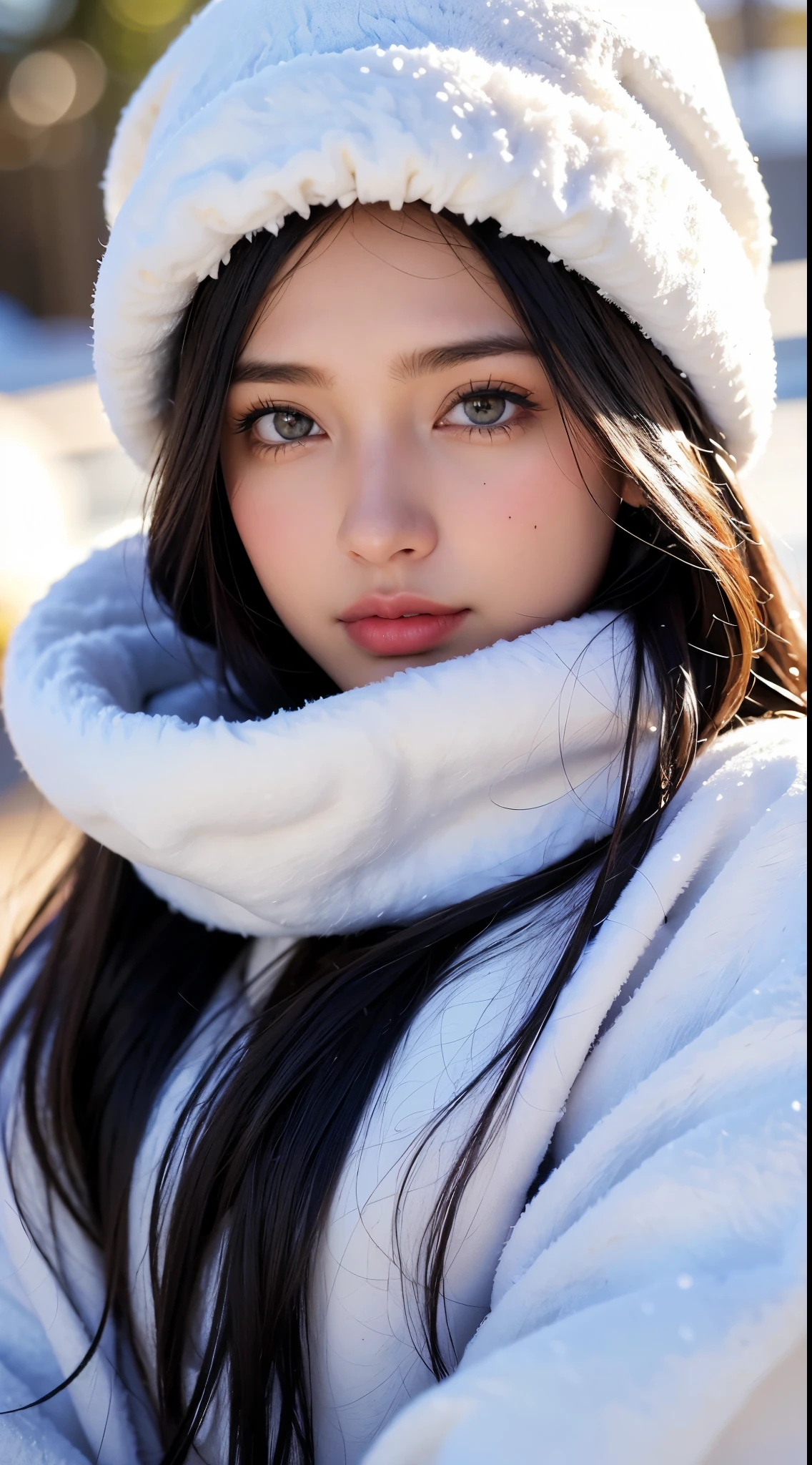 (Beautiful 18 year old ebony nude woman), (montanha alpina, neve, Pedregulhos), (jaqueta grande, fleece sweatshirt, wool hat, protetores de ouvido), aquecedores de perna, botas de neve, (ereto), ((Melhor qualidade)), ((mesa)), (detalhado), realista, absurdo, 8k HD, High definition, ultra-detalhado, textura de alta qualidade, detalhes intrincados, detalhado texture, finamente detalhado, alto detalhamento, extremamente detalhes CG, Sombra de alta qualidade, (reflexo de lente, raios de sol, Deus), (Linda garota latina, misto africano), (seios enormes), (olhos azuis brilhantes), (Cabelo azul-claro), (retrato do busto), inchados, Light particles of snow floating, obra-prima, maximum quality, alta qualidade, high resolution