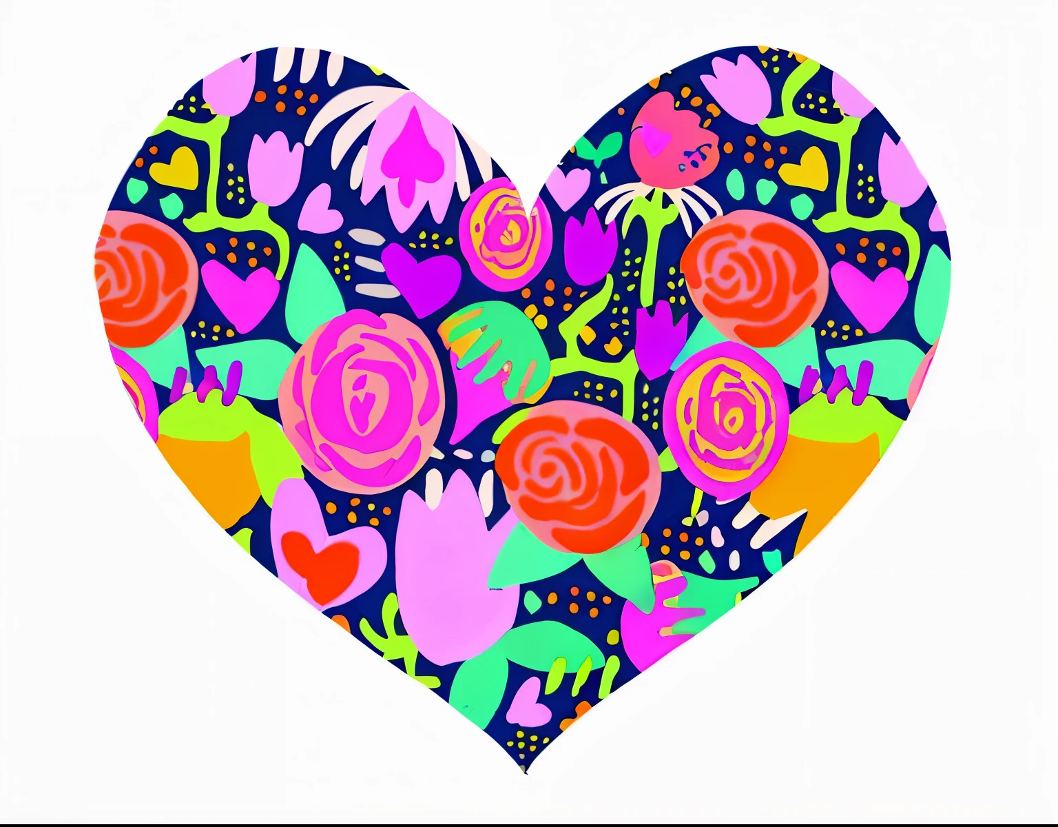 illustration of a heart with several abstract flowers inside