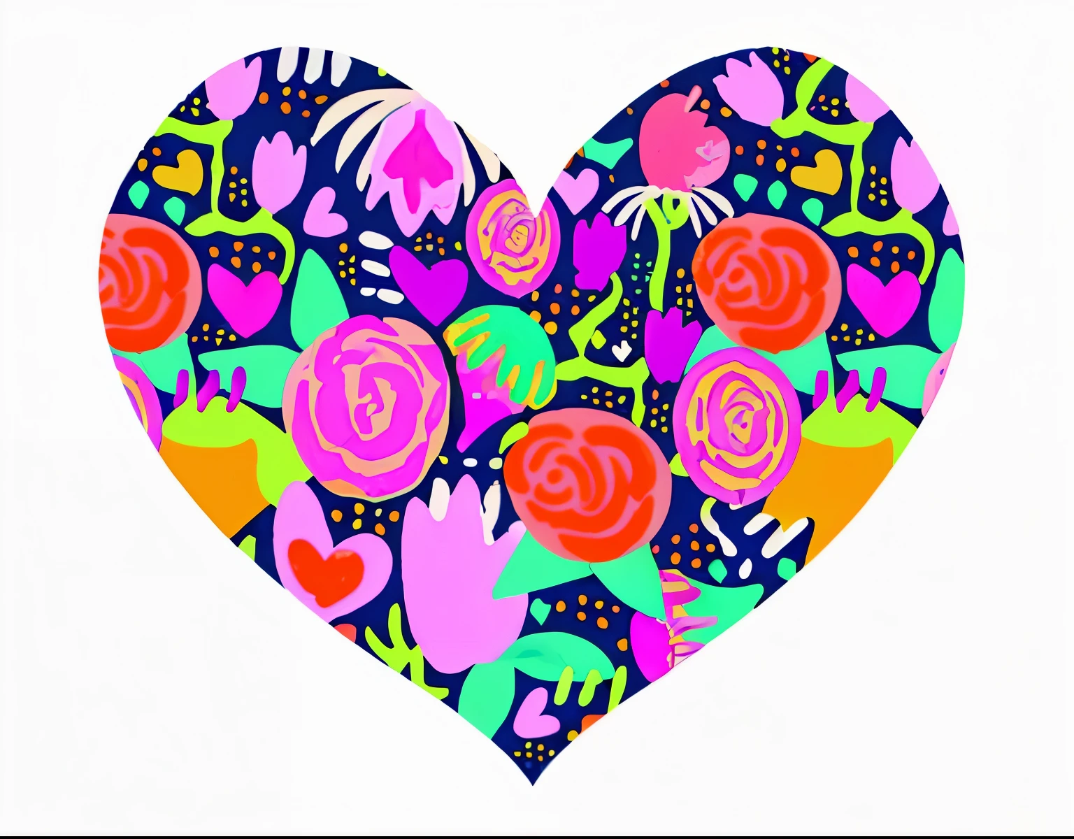 illustration of a heart with several abstract flowers inside, Pastel colors