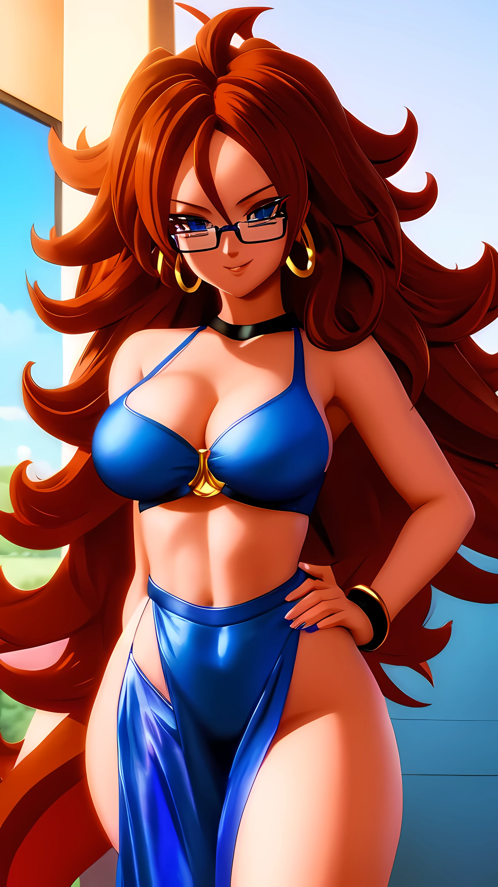 (Photo:1.3), highdetail, Android21, 1girl, solo, looking at viewer, smile, blue eyes, brown hair, red lingerie, jewelry, , glasses, , curly hair, (acclaimed, alluring, captivating, exciting, gorgeous, striking:1.3), (trending on artstation:1.3),