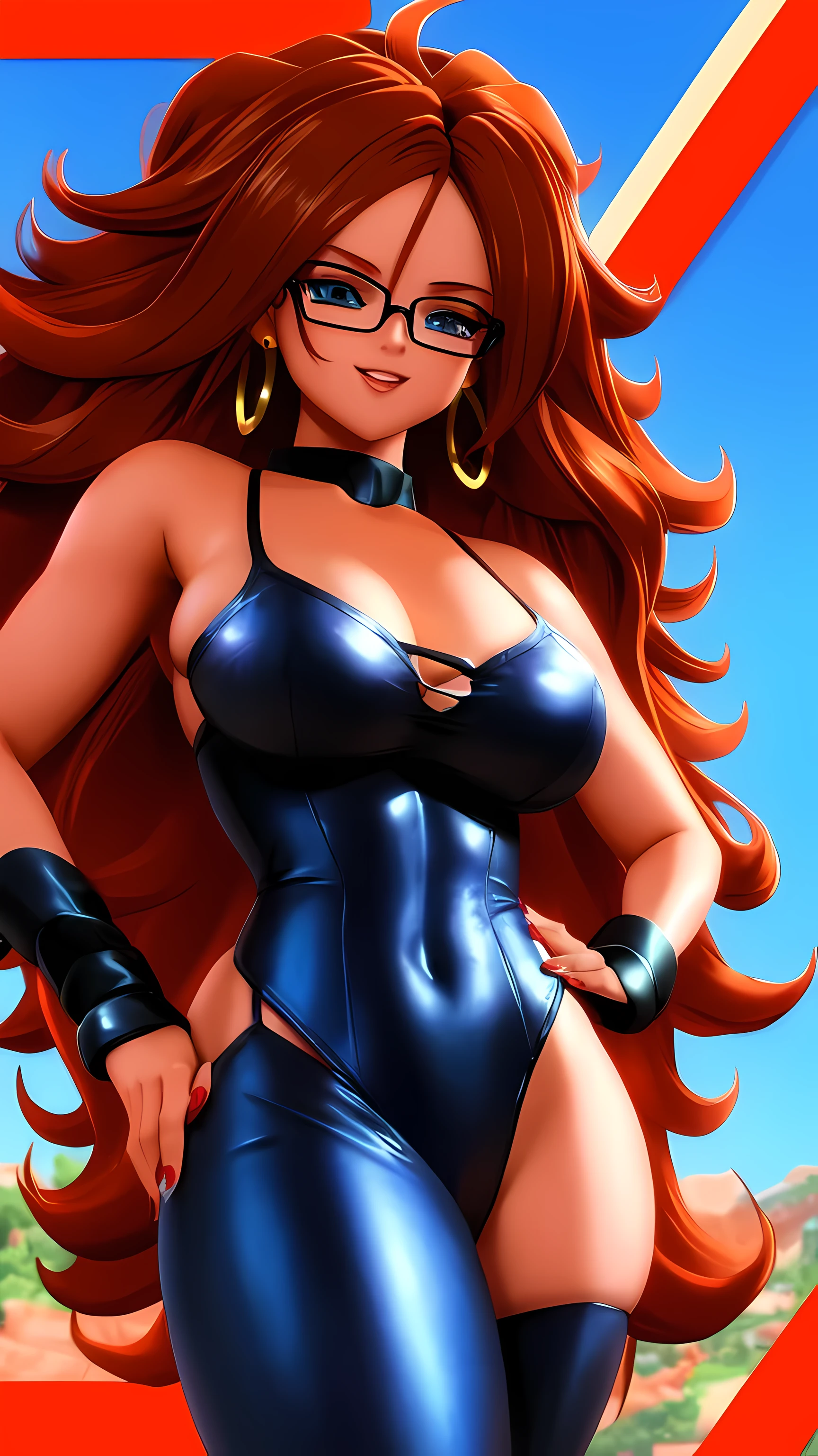 (Photo:1.3), highdetail, Android21, 1girl, solo, looking at viewer, smile, blue eyes, brown hair, red lingerie, jewelry, , glasses, , curly hair, (acclaimed, alluring, captivating, exciting, gorgeous, striking:1.3), (trending on artstation:1.3),