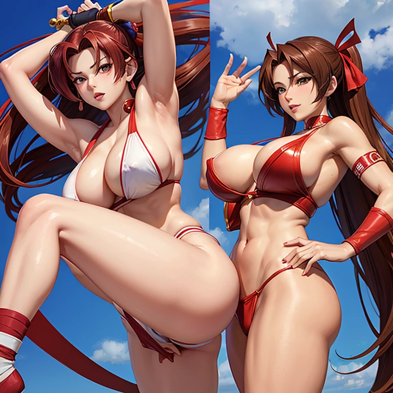 mai shiranui, snk character, classic custom, sexy, huge tits, thick body, strong thick legs, full body, perfect body, standing, red gipao,