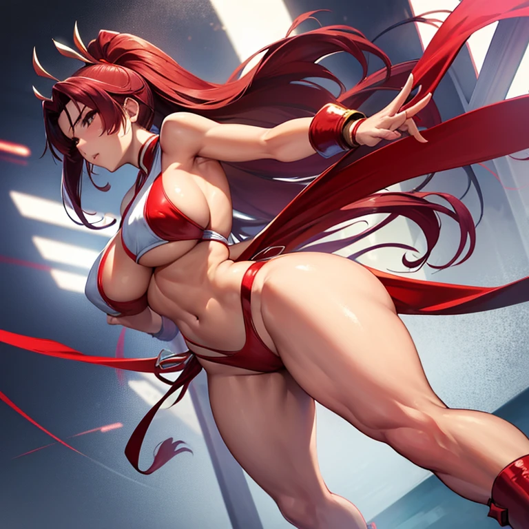 mai shiranui, snk character, classic custom, sexy, huge tits, thick body, thick legs, full body, perfect body, standing, red gipao, curvy, 