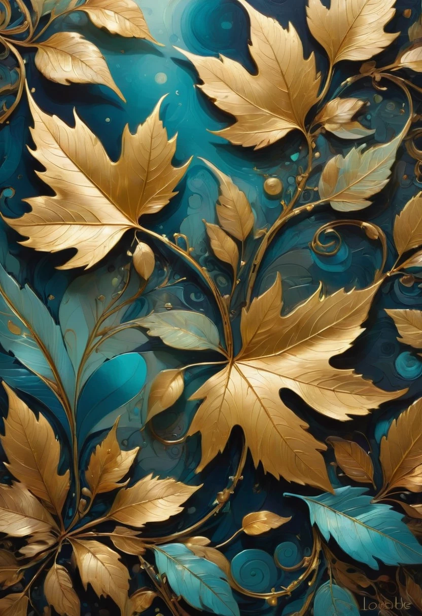 Gold Leaf Art, by lois van baarle, best quality, masterpiece, very aesthetic, perfect composition, intricate details, ultra-detailed