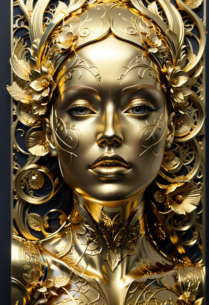 Gold Foil Art, by Michal Kváč, (masterpiece, best quality, Professional, perfect composition, very aesthetic, absurdres, ultra-detailed, intricate details:1.3)