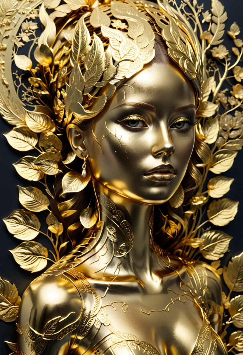 Gold Foil Art, by Michal Kváč, (masterpiece, best quality, Professional, perfect composition, very aesthetic, absurdres, ultra-detailed, intricate details:1.3)