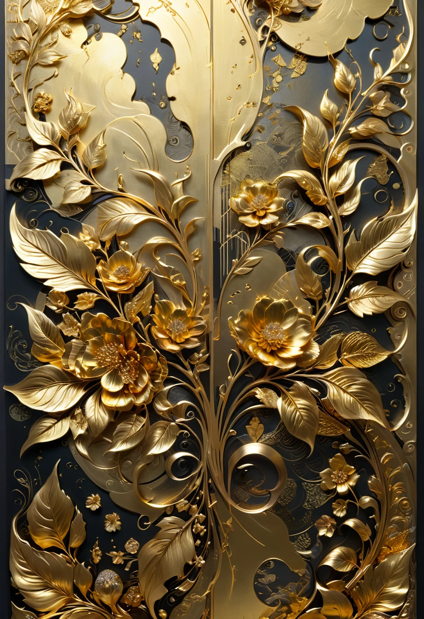 Gold Foil Art, by Jordan Grimmer, (masterpiece, best quality, Professional, perfect composition, very aesthetic, absurdres, ultra-detailed, intricate details:1.3)