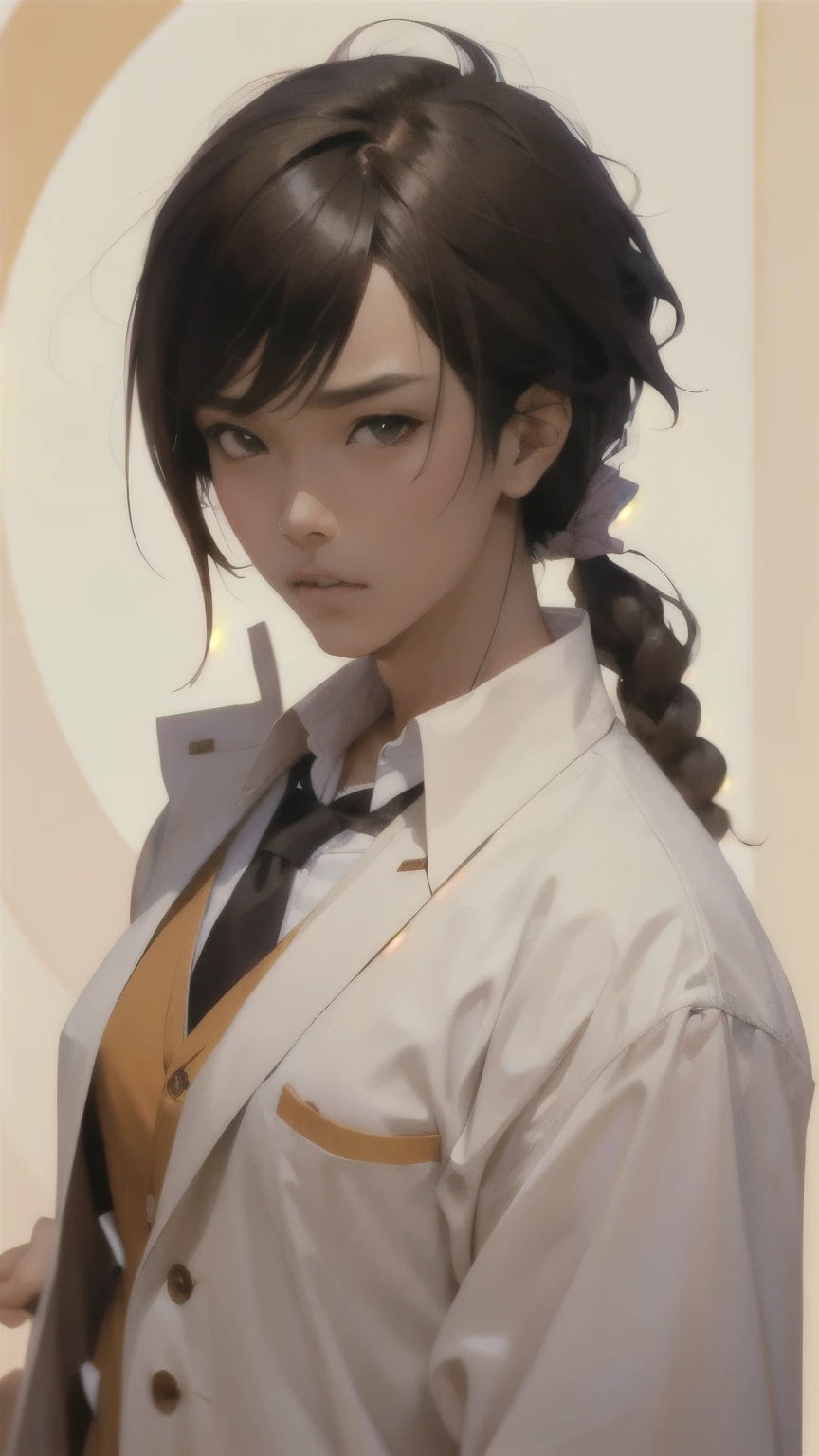 kurisu makise steins gate anime, atmospheric, elegant portrait, super highly detailed, professional digital painting, artstation, concept art, 8k, art by wlop, artgerm and alphonse mucha and eiichiro oda shinkai makoto vibrant Studio ghibli kyoto animation hideaki anno Sakimichan Stanley Artgerm Lau Rossdraws James Jean Marc Simonetti, fashion,(business suit), man, closed mouth