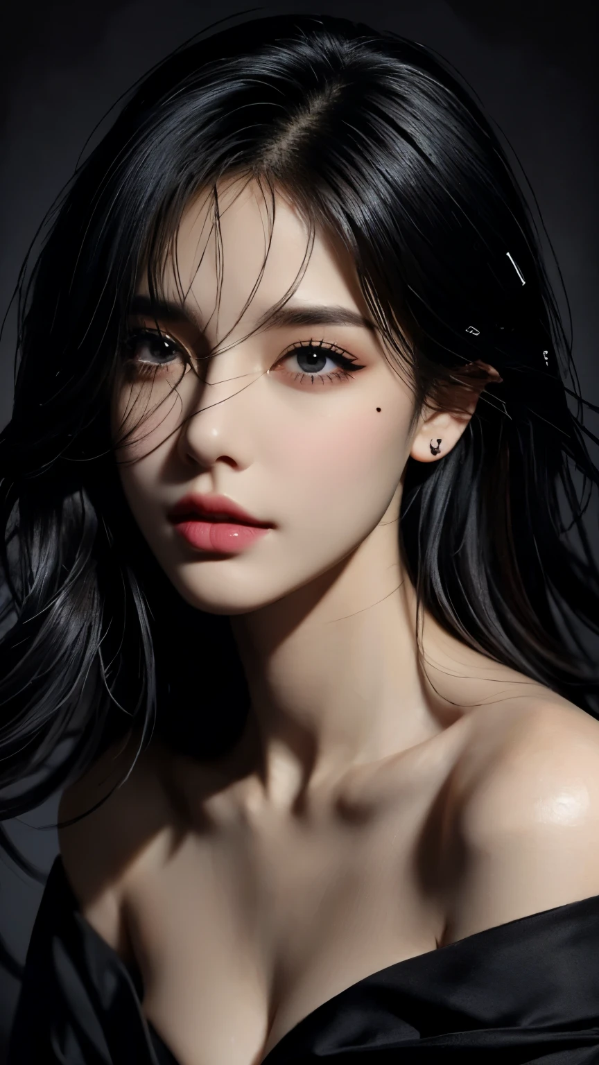 Cleavage, Volumetric lighting、Highly detailed face、One girl、dark、Deep Shadow、Low Key、Cowboy Shot、(Formula Services:1.4)、Hair length、Gray Hair、naked