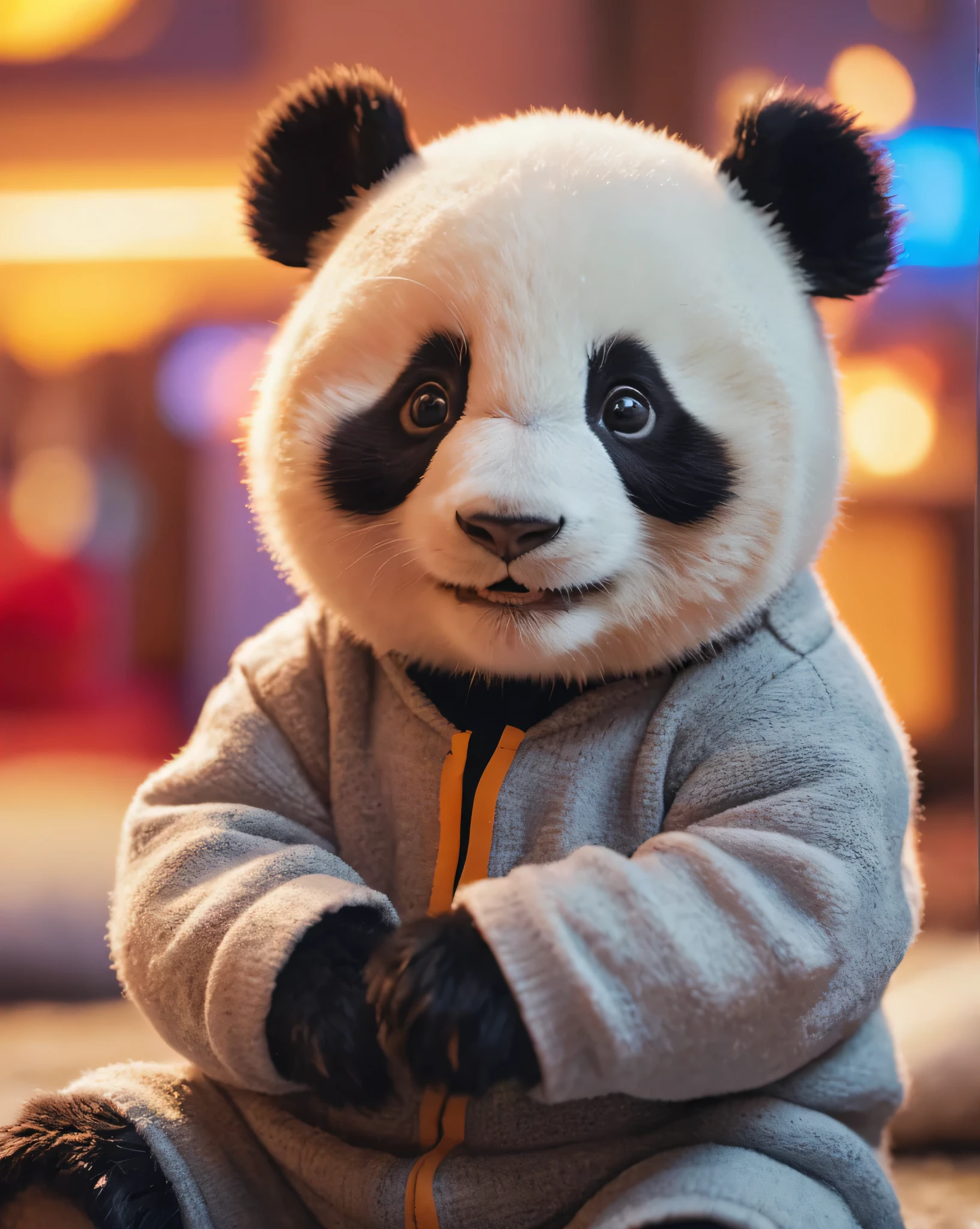 masterpiece, best quality, highly detailed, sharp focus, dynamic lighting, vivid colors, texture detail, particle effects, 16k, HDR, subject-background isolation, kodak film by Brandon Woelfel Ryan McGinley,
1 baby panda, smile