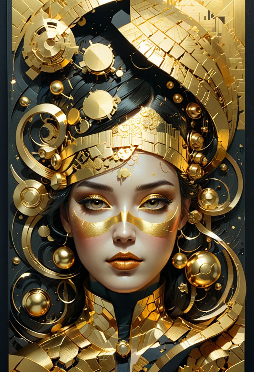 Gold Foil Art, by Dan Matutina, (masterpiece, best quality, Professional, perfect composition, very aesthetic, absurdres, ultra-detailed, intricate details:1.3)