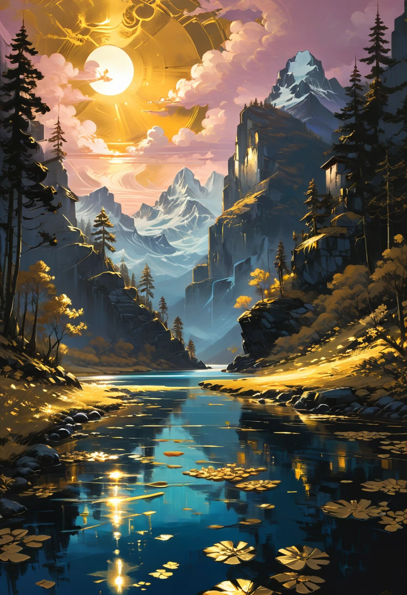 Gold Foil Art, by Alena Aenami, (masterpiece, best quality, Professional, perfect composition, very aesthetic, absurdres, ultra-detailed, intricate details:1.3)