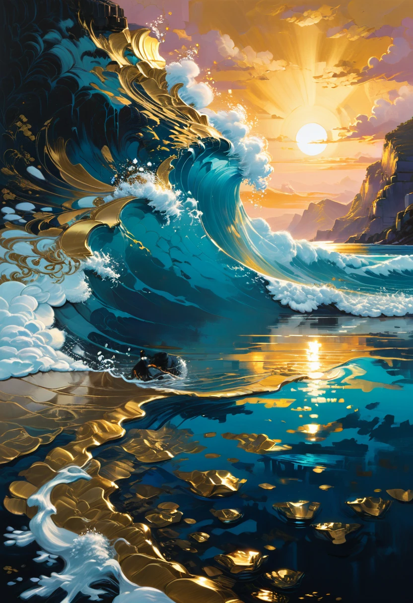 Gold Foil Art, by Alena Aenami, (masterpiece, best quality, Professional, perfect composition, very aesthetic, absurdres, ultra-detailed, intricate details:1.3)