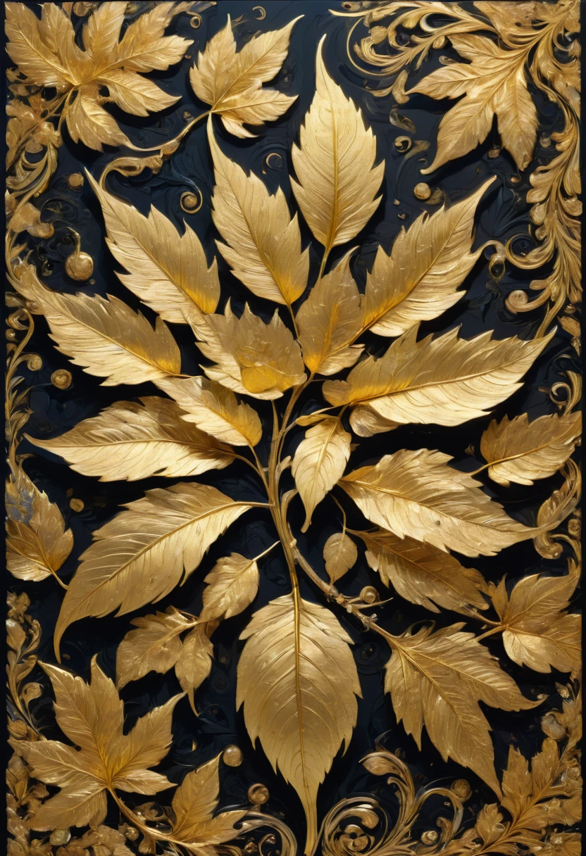 Gold Leaf Art, Gold Foil, best quality, masterpiece, very aesthetic, perfect composition, intricate details, ultra-detailed, by Scott Wills