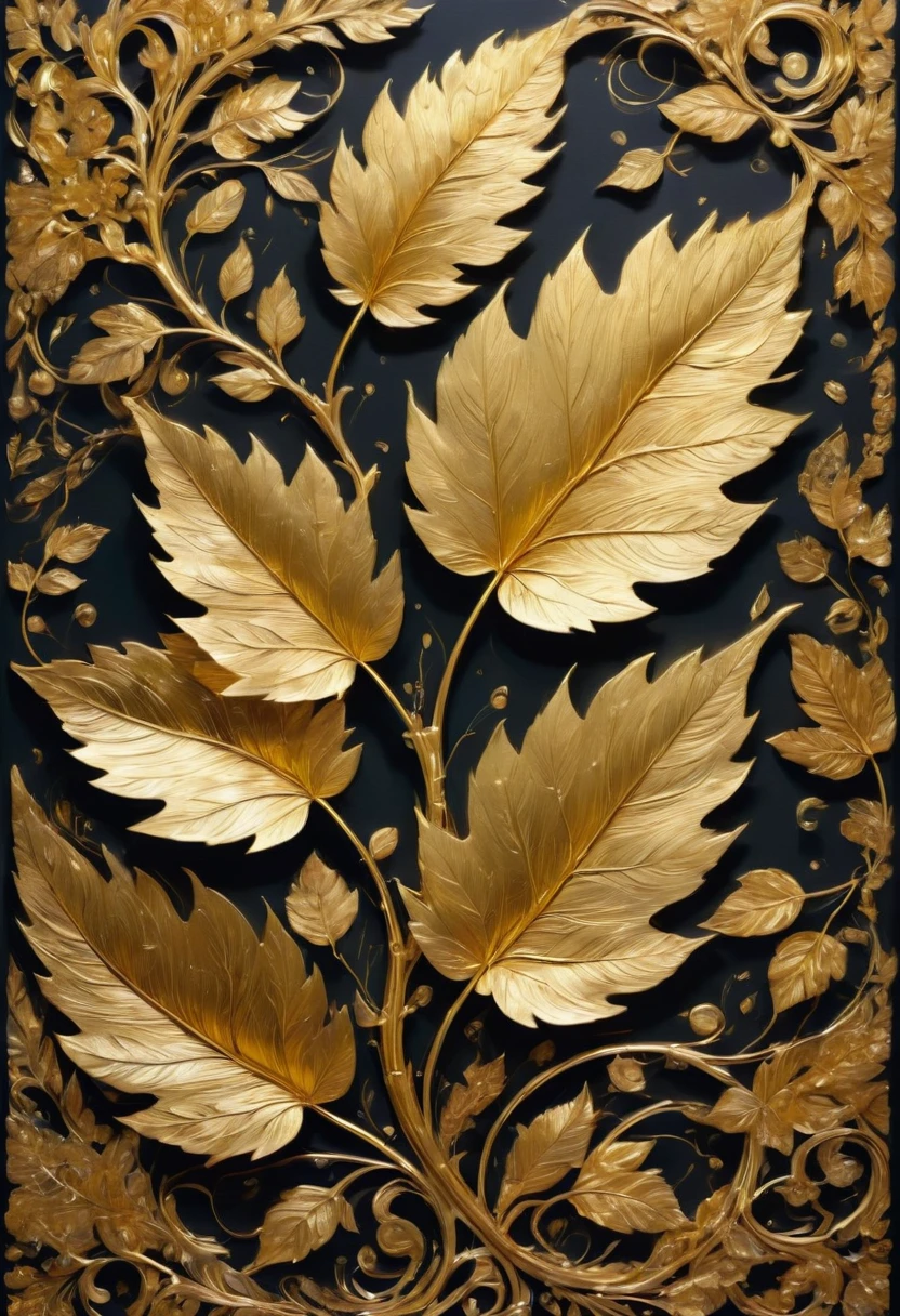 Gold Leaf Art, Gold Foil, best quality, masterpiece, very aesthetic, perfect composition, intricate details, ultra-detailed, by Scott Wills