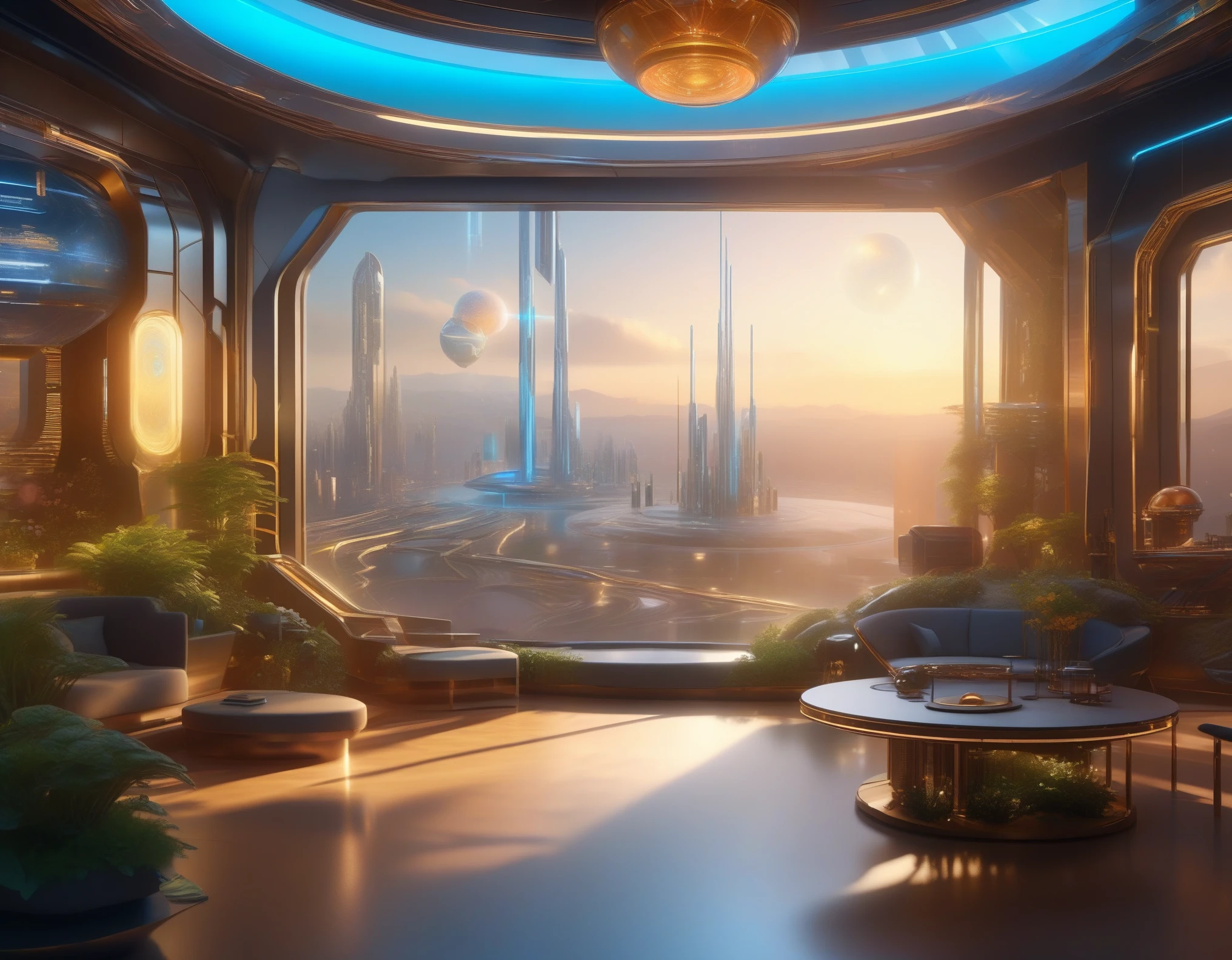 ((landscape)), (((science fiction))), reception of an enterprise, sophisticated hologram, graceful light, confortable room, amenity, clean, advanced technology, near future, future city, IT taste, AI girl, 32k, ((masterpiece, best quality, ultra-detailed, an extremely delicate and beautiful)), ((extremely detailed CG unity 8k wallpaper)), ((award winning, ccurate, UHD, textured skin, chromatic aberration, perfect anatomy, golden ratio)), (concept art), (exquisite attention to detail), ((perfect_composition, perfect_design, perfect_layout, perfect_detail, ultra_detailed)), ((aesthetic harmony))
