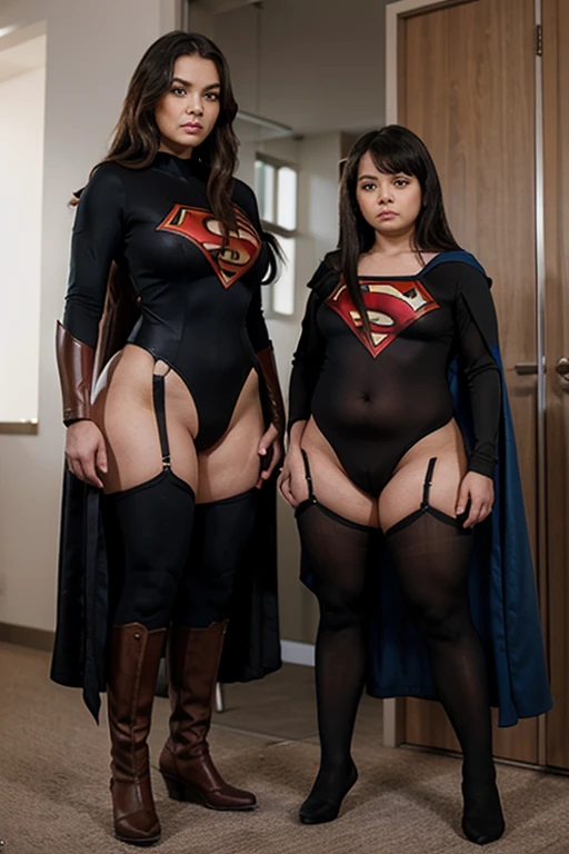 bbw superheroine standing next to a , full bodies,