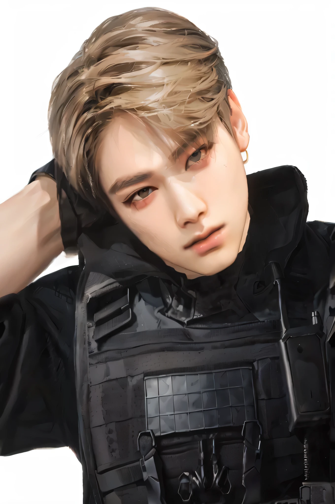 hay un hombre con un chaleco negro sosteniendo una pistola, inspired por Yanjun Cheng, kpop idol portrait, fanart de alta calidad, por Yanjun Cheng, [ arte digital 4k ]!!, yanjun chengt, retrato de jossi de blackpink, Cai Xu Kun, inspirado en Bian Shoumin, fanart oficial, inspirado en jeonseok lee