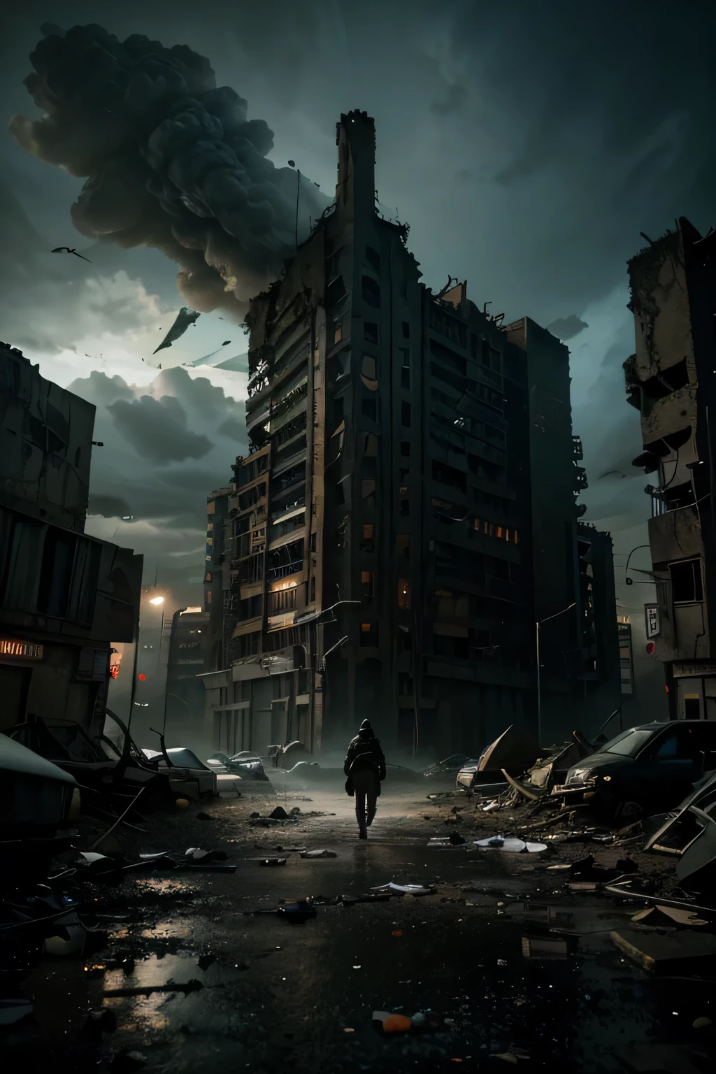 a post-apocalyptic world, a lone man standing strong amidst chaos, detailed and dynamic illustration, vibrant colors, strong and defined lines, comic book style, dramatic lighting, intense action scenes, urban landscapes, abandoned buildings, ruined cityscape, high-res artwork, visually stunning, dark and gritty atmosphere, expressive characters, intricate details, unique character designs, dystopian setting, fast-paced storytelling, suspenseful plot, cinematic compositions, intricate panel layout, extraordinary adventures, strong emotions, survival instinct, breathtaking moments, powerful storytelling, gripping narrative, compelling visuals, visually immersive experience, cinematic quality art, intense character expressions, striking visual contrasts, hauntingly beautiful imagery
