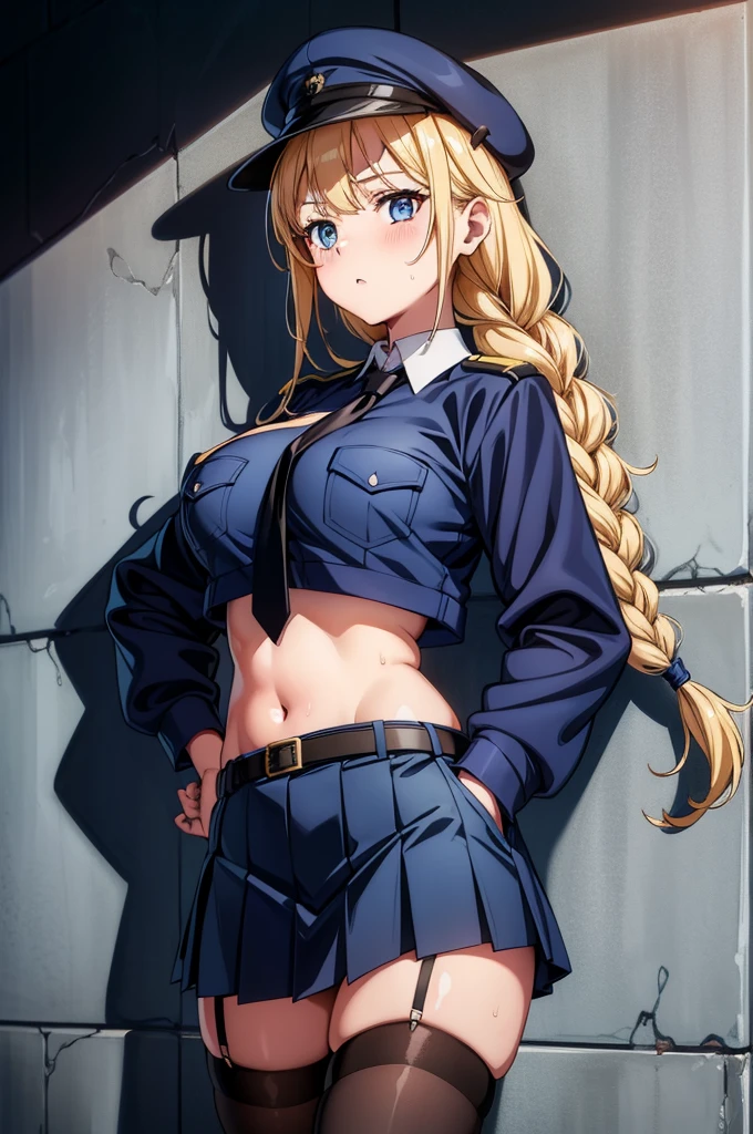 General Details: very detailed, very high resolution, exceptionally high resolution, exceptionally detailed, best quality, 3D artwork, perfect lighting and shading, perfect work, 1 girl, beautiful hands, perfect hands
Not NSFW (Not Safe for Work): (nsfw:-1.5)
Clothing: clothing, (simple dark grey pleated short skirt:1.4), (shiny gold-buckled black leather belt:1.3), (dark blue bow tie:1.2), short sleeves, white shirt, white buttoned shirt
Facial Expression: small smile at the corner of the mouth, very sly eyes
Pose: standing, modeling, looking at the viewer
Character Traits: slender, kawaii, perfectly symmetrical face, soft pinkish cheeks, super cute girl, super cute face, exceptionally detailed eyes, exceptionally detailed hair, extremely cute, extremely beautiful
Background: stargazing field, night, dark, deep depth of field, exceptionally detailed background
Additional Physical Traits: large B-cup breasts, wide hips, large thighs, beautiful long legs, , short
Hairstyle: (ahoge:1.2), (short bob with see-through bangs), one side ponytail on the left, hair between the eyes, pale yellow hair with white tips, bright purple eyes.
