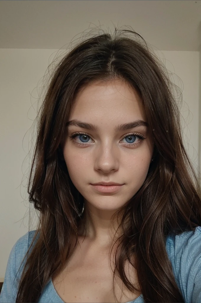 Fille 19ans cheveux long brun et yeux bleu