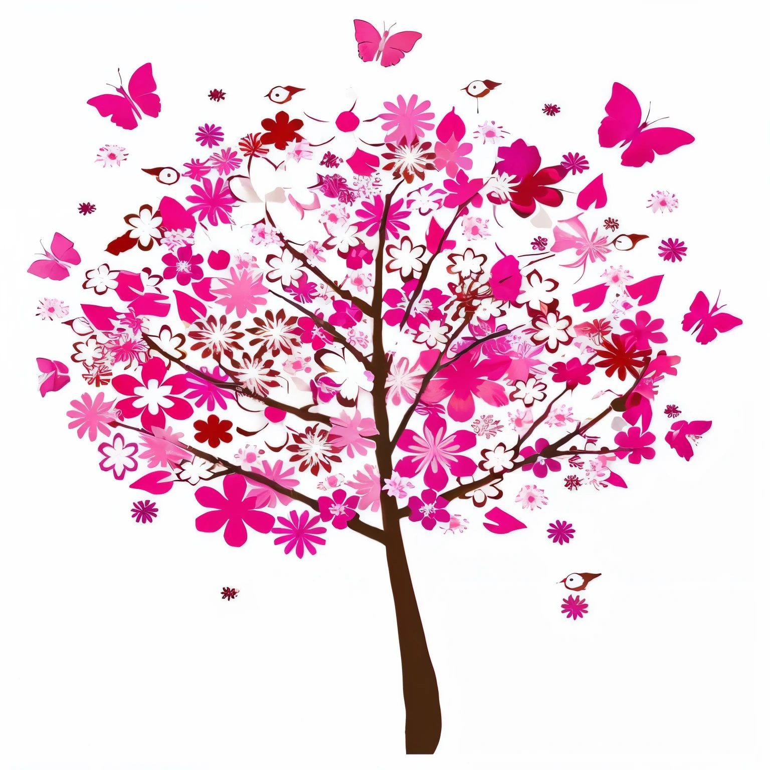 flowering tree with birds and flowers