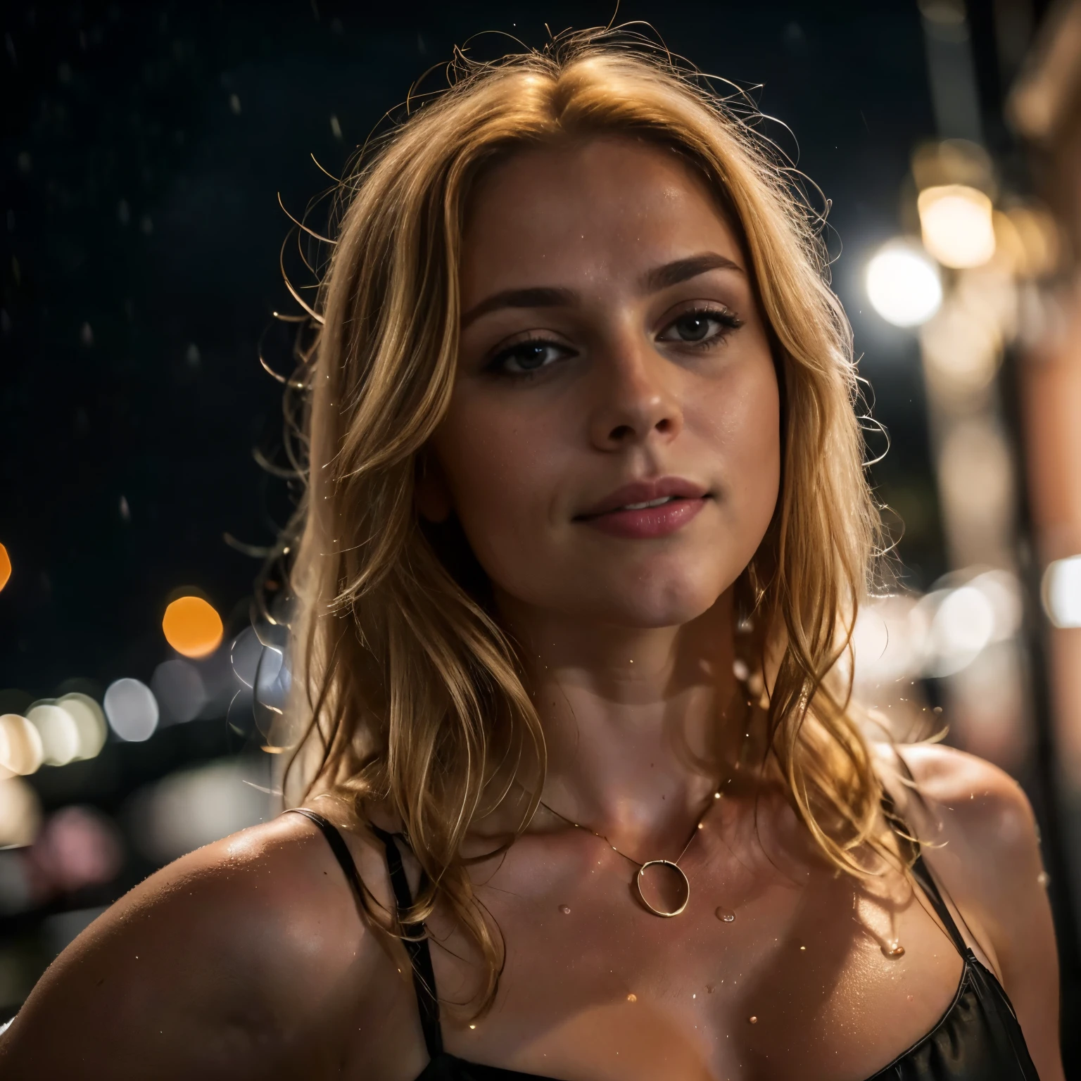 Lara Bauer trinkt einen Sekt auf einer Party, sie ist eine 22 jahre alte frau, she has beautiful shoulder length hair, gelb-blondes haar, glattes haar, (angular face: 1.3), (long face: 1.4), beautiful face, party outfit Medium: (Best quality:1.4), (Ultra Highres:1.2), (fotorealistisch:1.4), (8k, RAW-Foto:1.2), Environment: a party with several people in the background Lighting: professional,vivid colors, bokeh, Color: dark colors, rainy, Mood: natural pose, exhausted, sweating, Composition: whole body photo from a distance, (distance shot: 1.8)