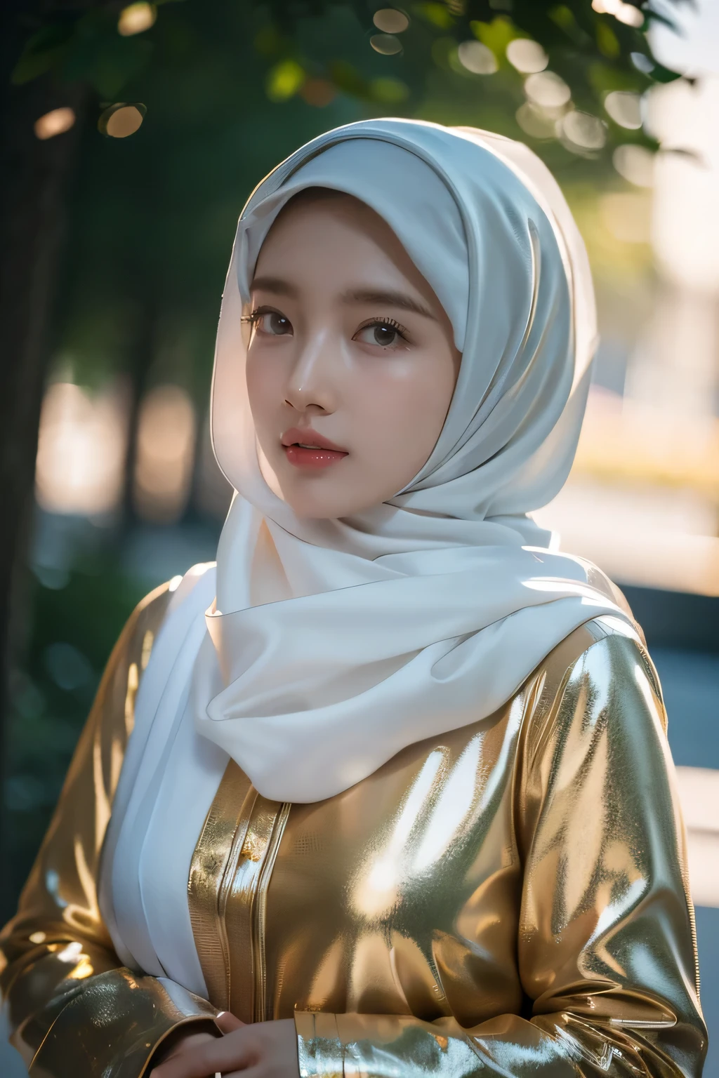 8k, masterpiece, RAW photo, best quality, photorealistic, extremely detailed CG unity 8k wallpaper, Depth of field, Cinematic Light, Lens Flare, Ray tracing, (extremely beautiful face, beautiful lips, beautiful eyes) ((ultra detailed)), intricate detail face, ((ultra detailed skin)), best quality, Masterpieces, Super high resolution, (photograph realistic:1.5), Original image, Abaya satin, 1girl muslim, satin abaya, satin, hijab face portrait ((hijabers model)), neutral background, 8k uhd, dslr, soft lighting, high quality, film grain, Fujifilm XT3, covered dress, decent dress, cheerful facial expression.
