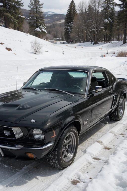 Mustang boss 1969 en la nieve y con nevada