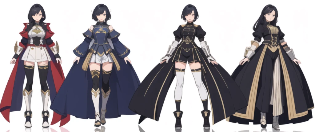 maid outfit,school uniform,armored knight,visible nipples,visible underwear,multiple views
