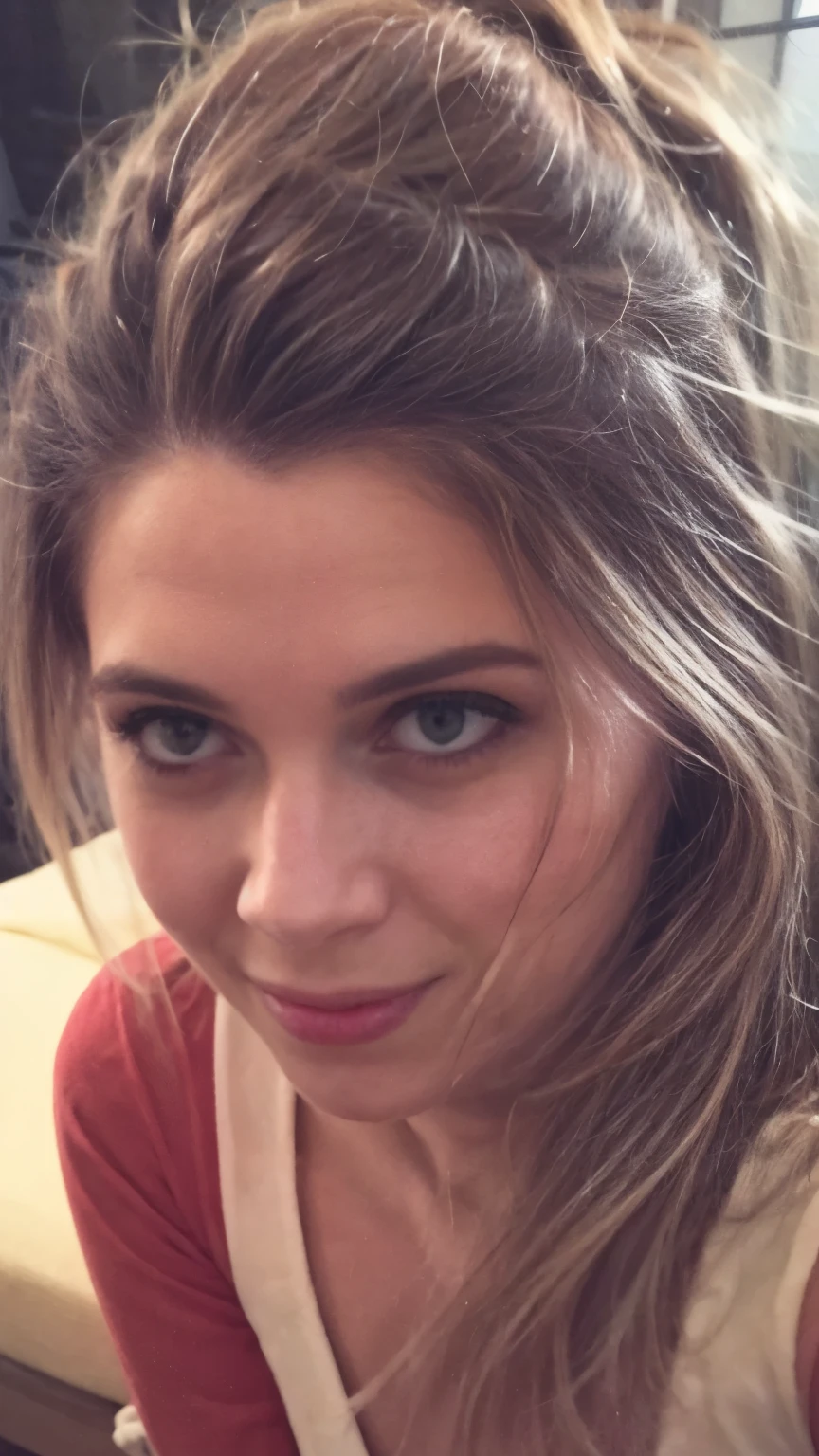 (realistic: 1.3), finely detailed, fine, Rembrandt lighting, (masterpiece: 1.2), (photorealistic: 1.2), (best quality), (detailed skin: 1.3), (intricate details), dramatic, ray tracing, cute girl, 25 years old, very black hair, wavy hairstyle, cute round face, plump lips, big light eyes, round nose, round cheeks, huge breasts, wide hips, very pale skin, moles, thin, red translucent blouse on a naked body , red panties, in the studio on a dark background, 8k uhd, dslr, soft-lighting, hiquality, film grains, Fujifilm XT3 random face, negative_hand
