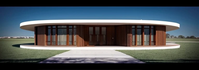 a rendering of a circular building with a red line going through it, 3/4 view, 3 / 4 view, front-view, elevation view, frontview, mid-view, front elevation view, 3/4 front view, side-view. highly detailed, front perspective, front top side view, front view, front side, front profile