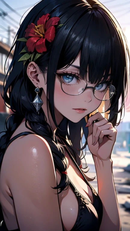 hanekawatsubasa, hanekawa tsubasa,(smile),(with sparkling eyes and a contagious smile),her pink panty pulled by self,a ************, long hair, black hair, hair ornament, (brown eyes:1.1), braid, hairclip, twin braids, glasses, pink bikini, outdoors, beach, looking at viewer, (masterpiece:1.2), best quality, high resolution, unity 8k wallpaper, (illustration:0.8), (beautiful detailed eyes:1.2), extremely detailed face, perfect lighting, extremely detailed CG, (perfect hands, perfect anatomy),