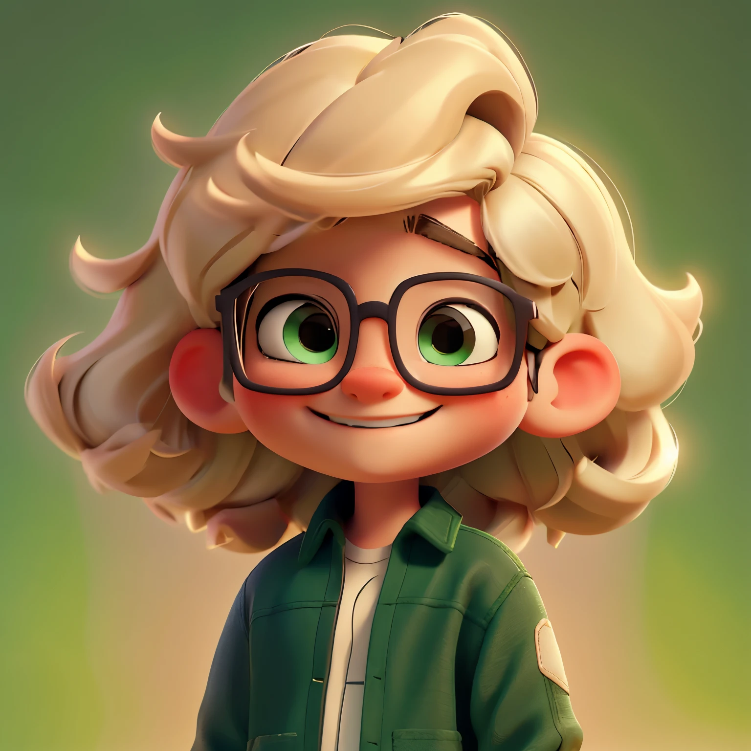 An illustration of an adorable couple, Highlight for a man with middle-eastern features, chubby, with glasses, smiling and a chubby blonde woman with beautiful expressive green eyes - the man's skin is brunette and the man's hair is black and short, the woman's skin is white and the woman's hair is straight and blonde. Illustrate this scene from a perspective where they are facing the camera, Smiling and Showing their Connection. Full HD