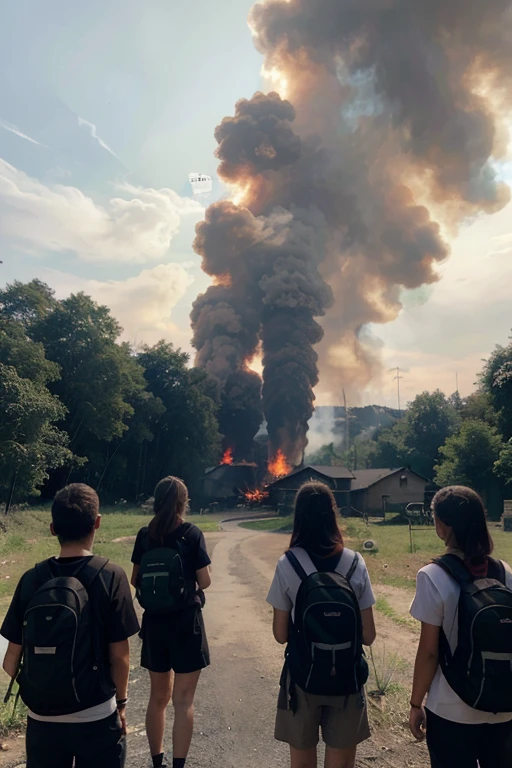 A group of students are talking in front of the school, watching the smoke in the distance.]

Aluno 1: "Ei, Did you see that smoke there in the forest? Looks like there&#39;s another fire."

Aluno 2: "De novo? This is horrible!"