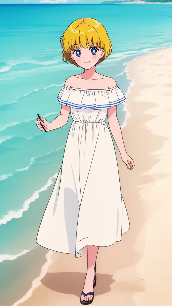 Pink bow on dress, dress with pink bow, looking forward, looking at the viewer, normal cheeks, no shade of red on the cheek