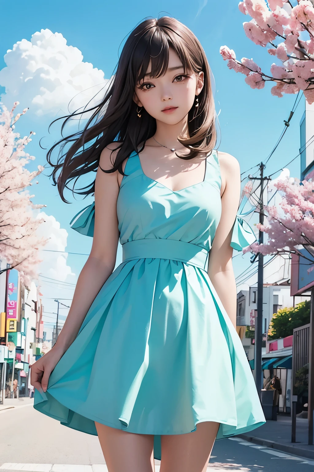 Arapé girl wearing pastel colored dress in front of colorful background, official artwork, still promotion, official art, Photo shoot, Promotional photos, Aya Takano Color Style, Chiho, Promotional art, promo shot, colorful photos, promo still, Promotional images, Photo shoot, best artist, Portrait of a Korean teenager, Twice's Tzuyu, Random Actions,