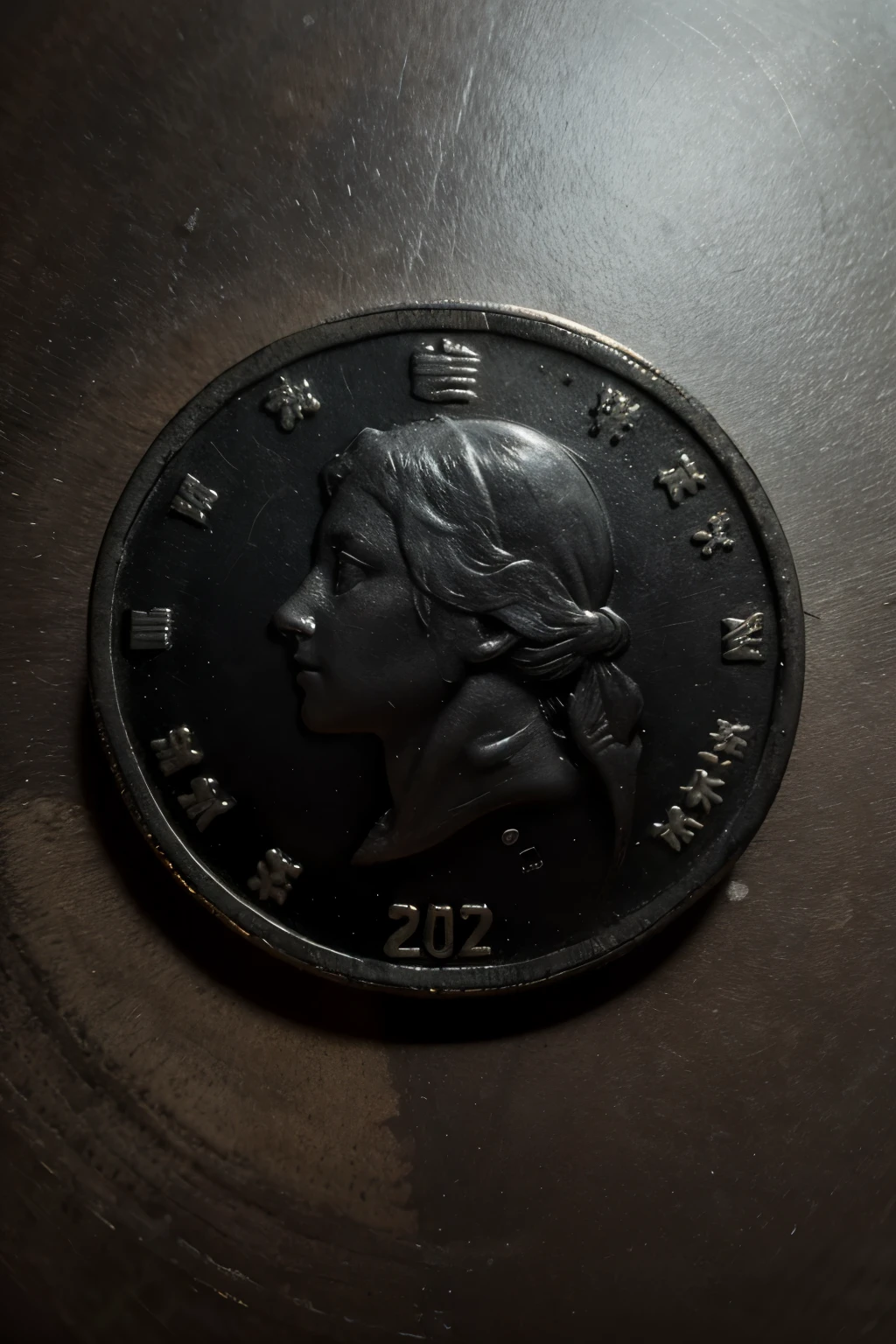 una moneda negra con forma de fantasma con tonos rojizos y blancos, 8k hd, alta calidad