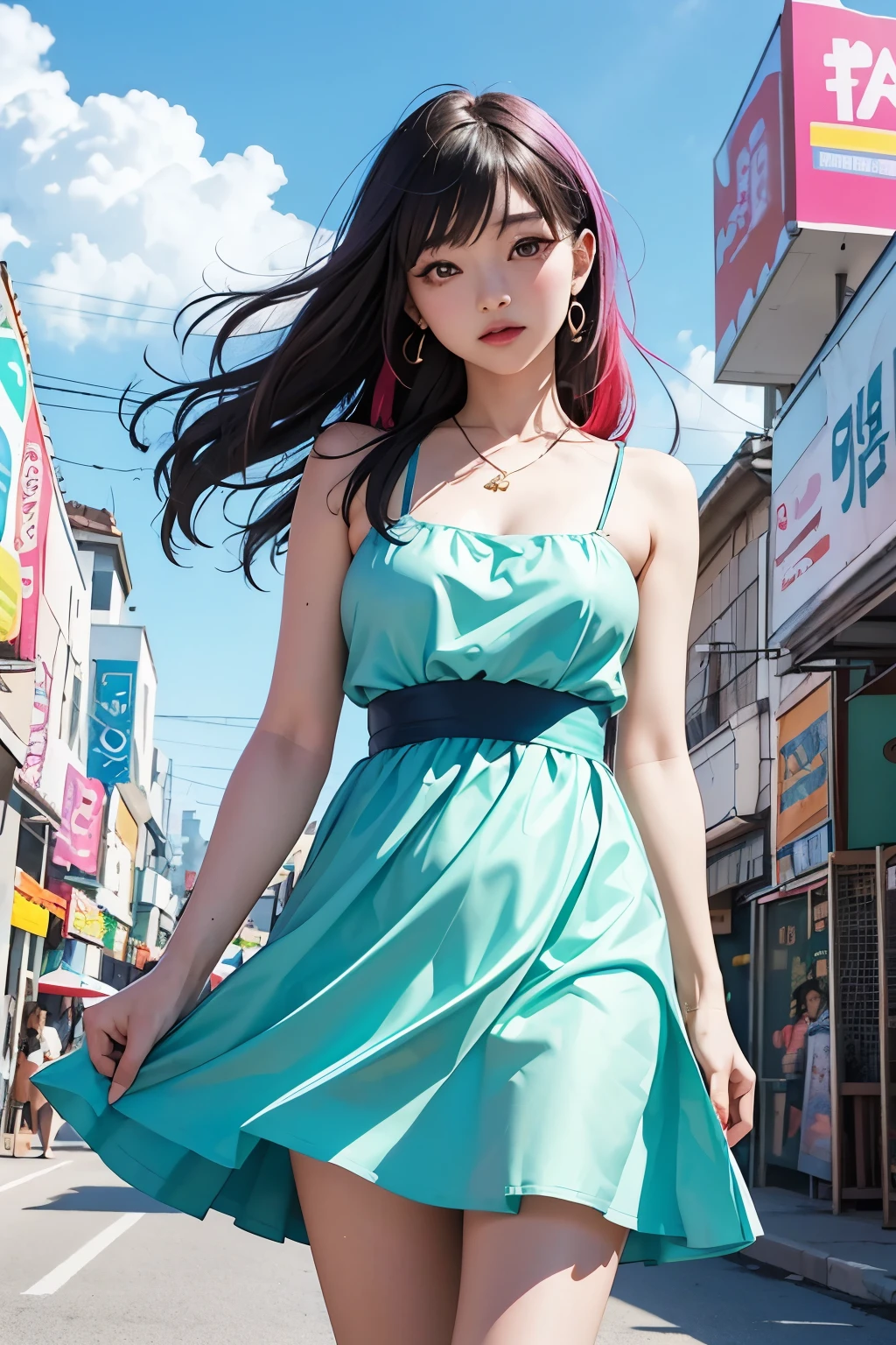 Arape girl in multi-colored dress in front of colorful background, official artwork, still promotion, official art, Photo shoot, Promotional photos, Aya Takano Color Style, Chiho, Promotional art, promo shot, colorful photos, promo still, Promotional images, Photo shoot, best artist, Portrait of a Korean ager, Twice&#39;s Tzuyu, Random Actions,