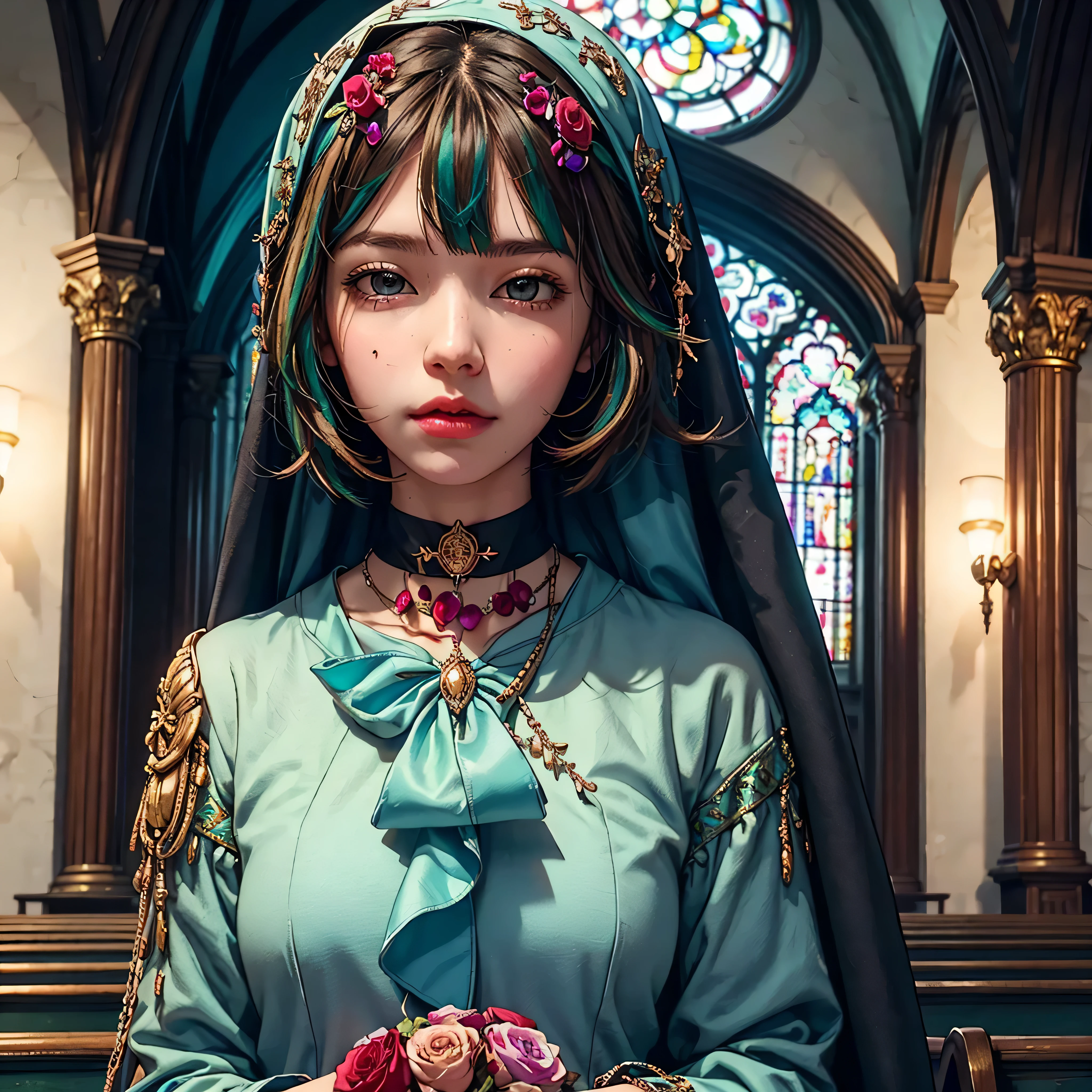 A two ??? girl with embrace each other, blonde europe ???,{{{{masterpiece}}}}, {{{Super detailed}}}, {{{high resolution}}}, {{good anatomy}}, (((best quality))),((emerald eyes,brown hair)),{{Extremely detailed and refined}}, {4k CG wallpaper}, {{illustration}}, ((dark skin,african lady,dark brown skin)),((zoom in,bust,upper body shot,extreme close up to face,bigger eyeballs)),(long hair|Detailed hair|blunt bangs|shiny hair),(((nun))),(simple maid dress,long sleeves),(arch canthus,),cross_necklace,{{{solemn,emotionless,clam face}}},(mystry,mature,1 woman:1),small breasts, (Color difference:1.2),(church background),arms down,hands down, Blonde Nadia with ((fleuraison)) and a choker rose, epic Mistress stunning dream vibrant DSLR colorful epic tmasterpiece extremely symmetrical meticulously intricate detailed ultra_high-resolution ultra_high-definition ultra_high-quality, saturate, reflection, epic micro ultra high-details, nude, sex, raw, nsfw, naked, varies multi etc. --v 6 --s 1000 --c 20 --q 5 --chaos 100