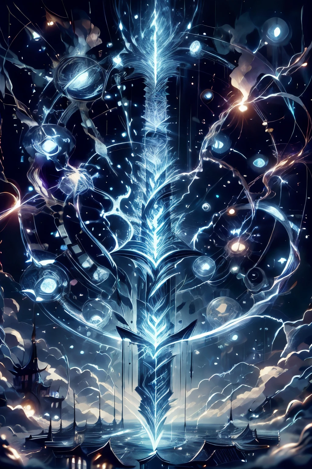 Ultra-detailed masterpiece of a flaming sword of blue light