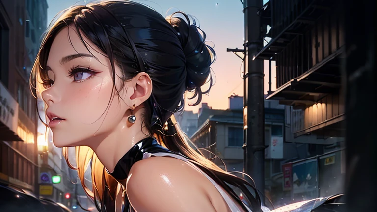 (muste piece:1.3), high resolution, (night sky:1.4)、(Shot from the side:2.4)、(Looking up at a shiny object:1.4)
, Highly detailed CG unity 8k wallpaper, Reality, photorealistic, Raw photo, beautiful detailed face, detailed cloth texture, detailed hair texture, perfect body, pretty face, anatomically correct, Highly detailed face and skin texture,, (beautiful hands), (fair skin, glossy skin:1.2), detailed eyes, symmetrical eyes,double eyelids, thin eyebrows, (glossy lips:1.4)
