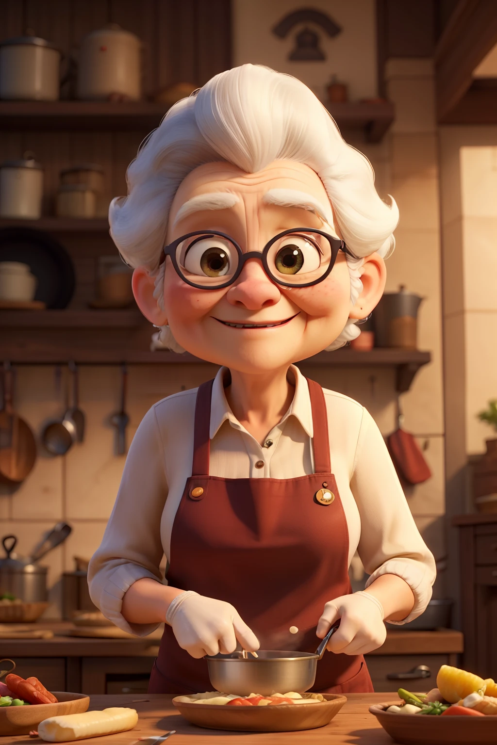 ((best quality)), ((masterpiece)), (detailed), perfect face
old cute women cooks dinner