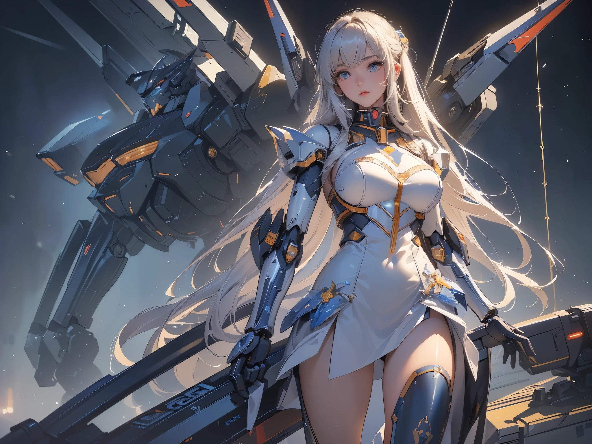 ((highest quality)),(ultra high resolution),(Super detailed),(detailed description),((The best CG)),(A masterpiece),super precision art,amazing drawing art,(Sci-fi art with precise details:1.5), (Mecha girl:1.5),