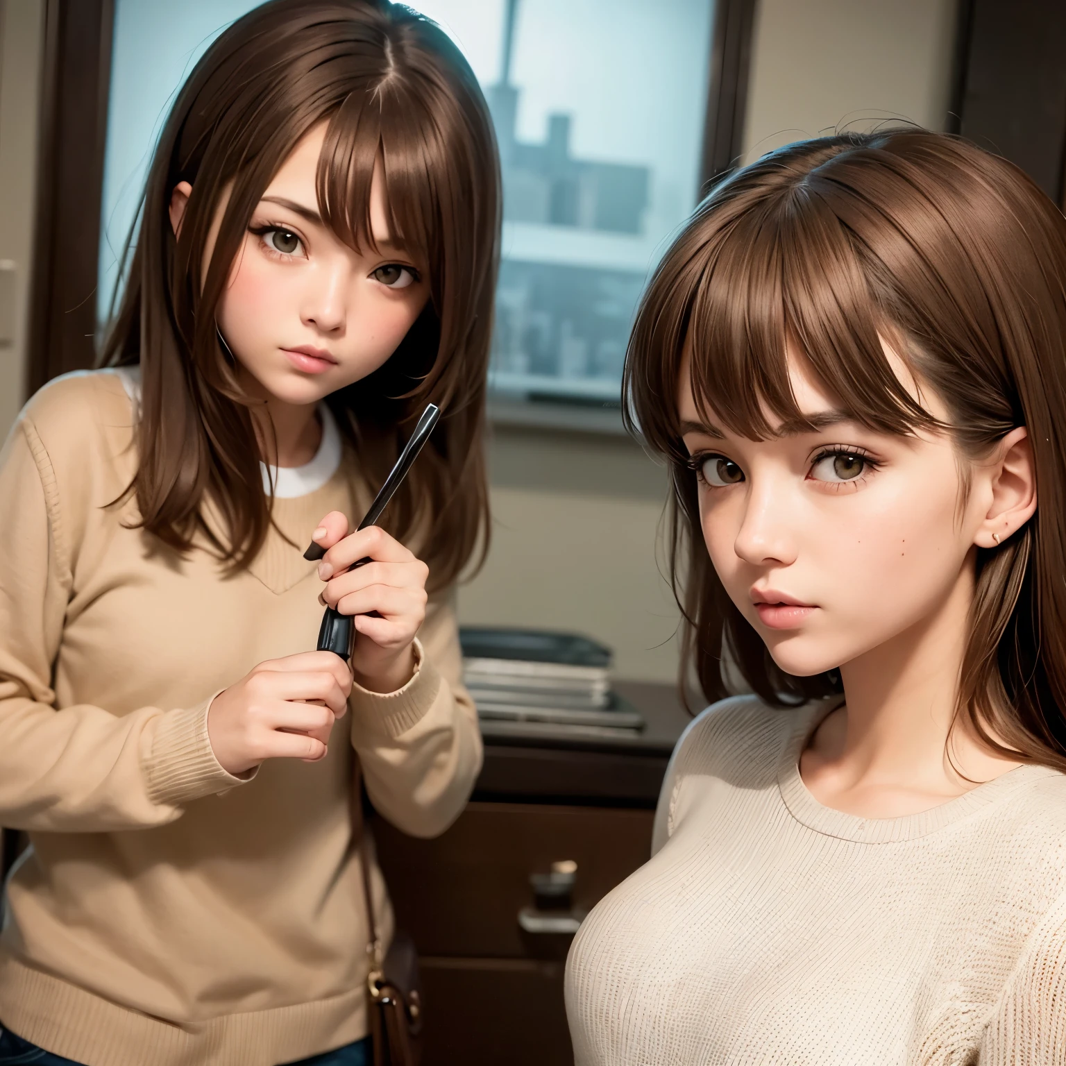 Girl with brown hair and brown eyes